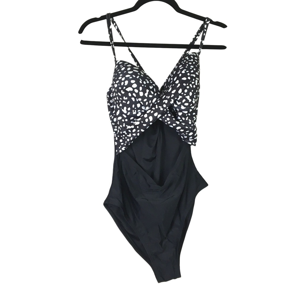Cupshe Abstract Dot Twist Front Cutout One Piece Swimsuit Size M Black White